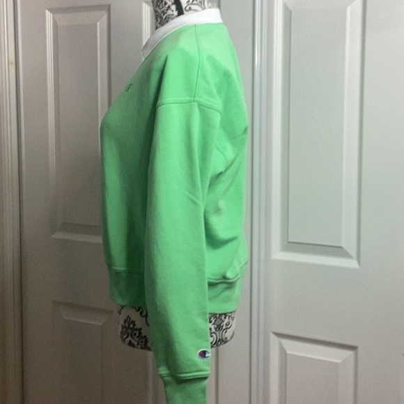 Champion Bright Light Green White Collar Pullover S - Picture 3 of 5
